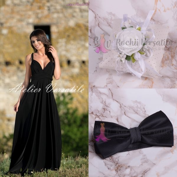 Pachet Rochie Versatila Neagra [ Include Papion si Bratara ]