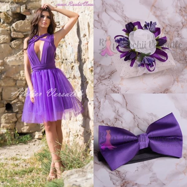 Pachet Rochie Versatila Tulle Ultraviolet [ Include Papion si Bratara ]