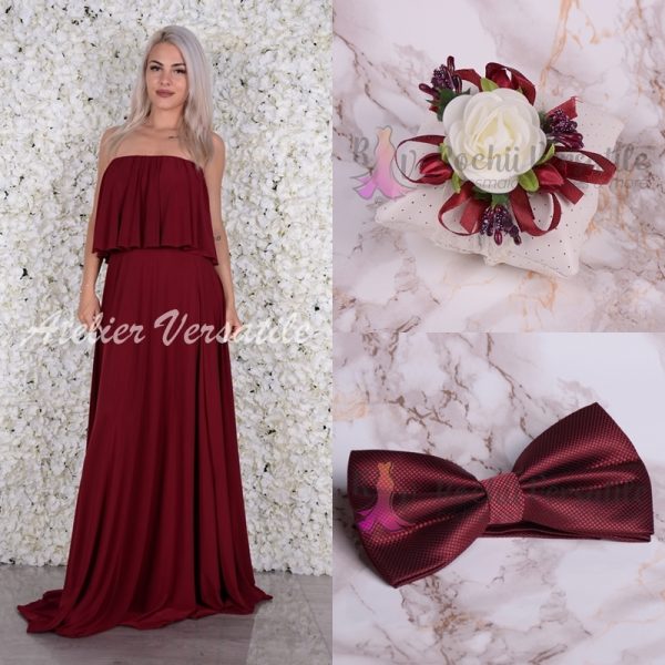 Pachet Rochie Eliza Bordo [ Include Papion si Bratara ]