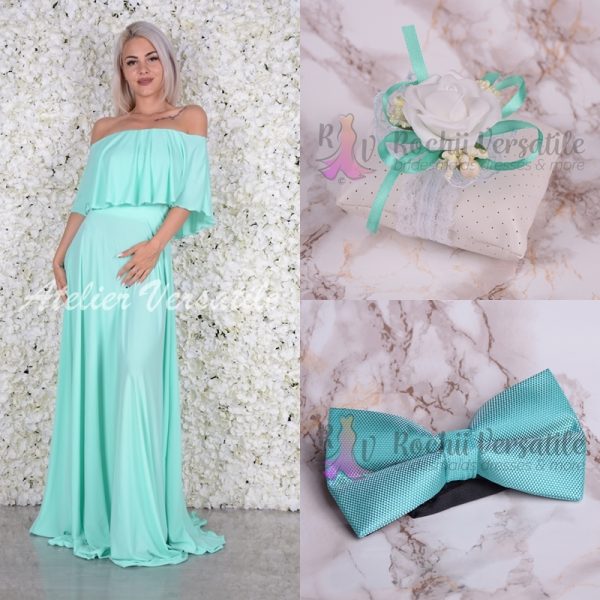 Pachet Rochie Eliza Menta [ Include Papion si Bratara ]