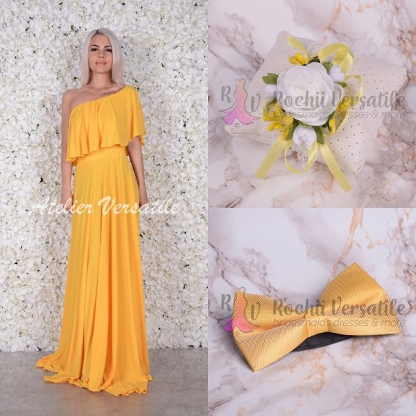 Pachet Rochie Eliza - Galben [ Include Papion si Bratara ]