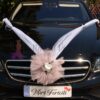 Decor masina pentru nunta cu pampon din tulle si flori din spuma - Roz Prafuit